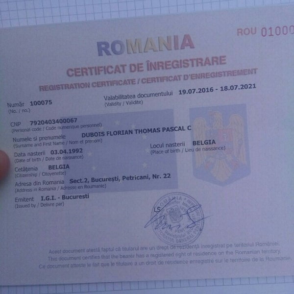 buy Romania EU registration certificate - certificat de inregistrare